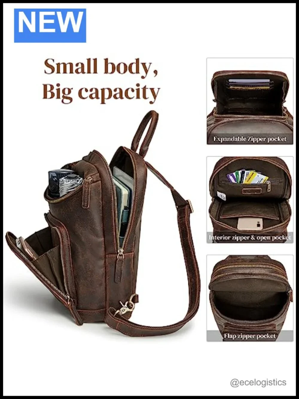 Genuine Leather Convertible Tote Sling Backpack Crossbody Purse